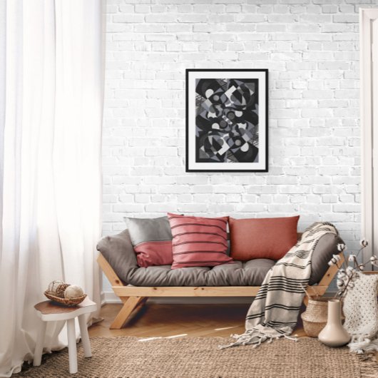 Abstracte kunst Poster, zwart-wit moderne print