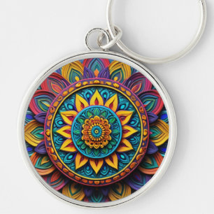 Abstracte kunst ronde metalen sleutelhanger