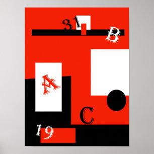 Abstracte kunst rood zwart wit poster