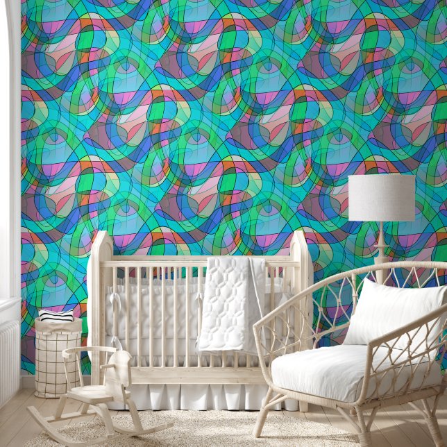 Abstracte kunst - Squiggly Loops Seamless Pattern  Behang (Kinderen)