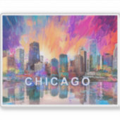 Abstracte kunst van Chicago Skyline Sticker (Voorkant)