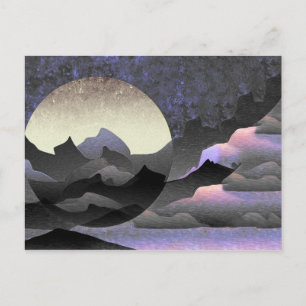 Abstracte kunst van de Whimsical Moon en Mountains Briefkaart