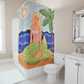 Abstracte kunst van de Zeemeermin en de palmboom Douchegordijn (In situ)