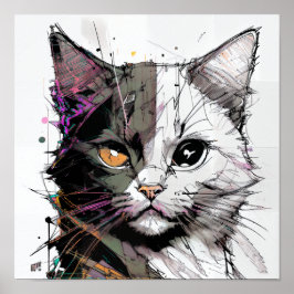 Abstracte kunst van een poes poster