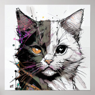 Abstracte kunst van een poes poster