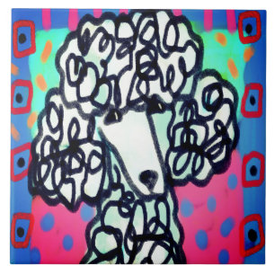 Abstracte kunst van witte poedel tegeltje
