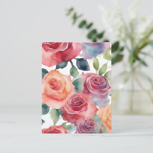 Abstracte Kunst - Waterverf Rozen Briefkaart (Staand voorkant)