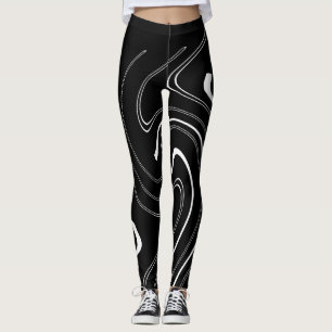 Abstracte Kunst Zwarte Witte Lijnen Draaien Minima Leggings