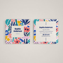 Abstracte Kunstbloemen - Trendy Kleurrijk Plein Vierkante Visitekaartje