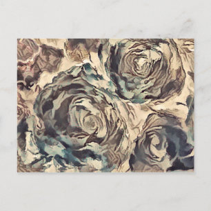 Abstracte kunstborstelgetextureerde rozen afdrukke uitnodiging briefkaart