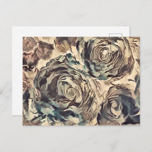 Abstracte kunstborstelgetextureerde rozen afdrukke uitnodiging briefkaart (Voorkant / Achterkant)