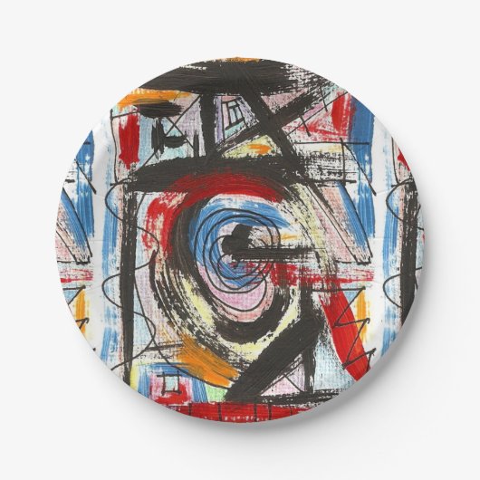 Abstracte kunstborstels met stapelwijze en handsch papieren bordje (Voorkant)