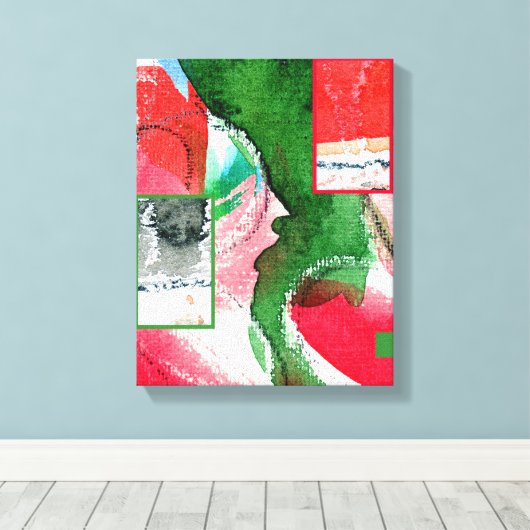 abstracte kunstcollage, gemengde media en waterver canvas afdruk (Insitu (Houten vloer))