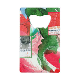 abstracte kunstcollage, gemengde media en waterver kredietkaart flessenopener