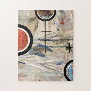 abstracte kunstcollage, gemengde media en waterver legpuzzel