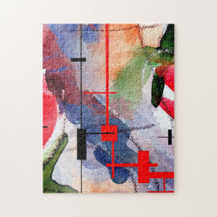 abstracte kunstcollage, gemengde media en waterver legpuzzel