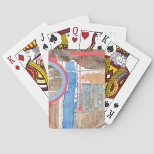abstracte kunstcollage, gemengde media en waterver pokerkaarten