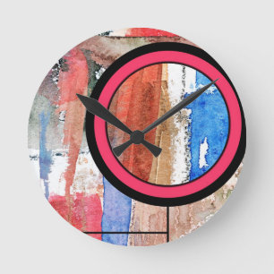 abstracte kunstcollage, gemengde media en waterver ronde klok