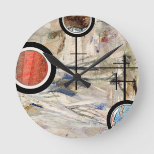 abstracte kunstcollage, gemengde media en waterver ronde klok