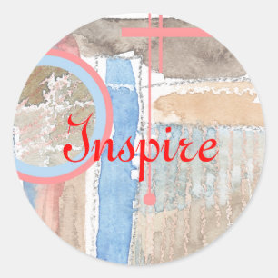 abstracte kunstcollage, gemengde media en waterver ronde sticker