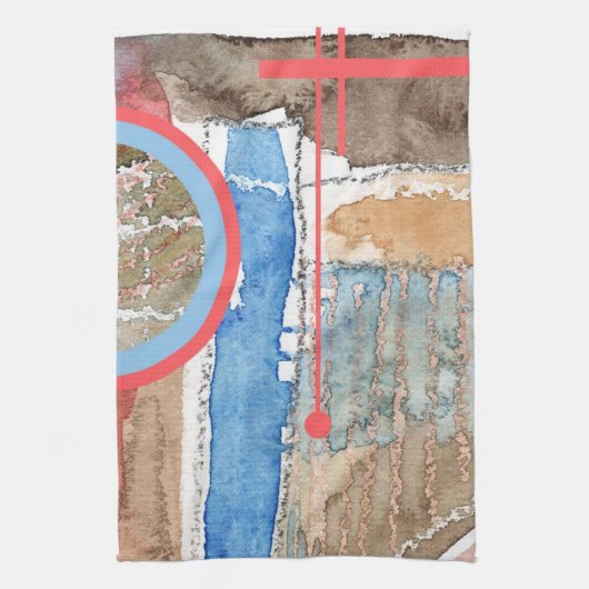 abstracte kunstcollage, gemengde media en waterver theedoek (Verticaal)