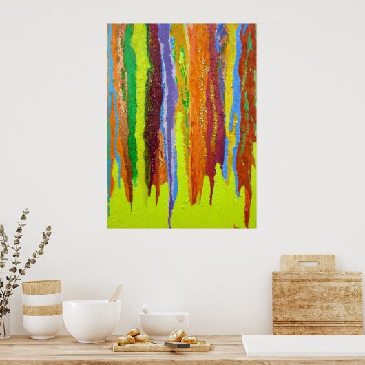 Abstracte kunstdikke verfdruppel heldere regenboog poster (Keuken)