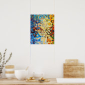 Abstracte kunstgele Oranje Blauwe Zwemelen Poster (Keuken)