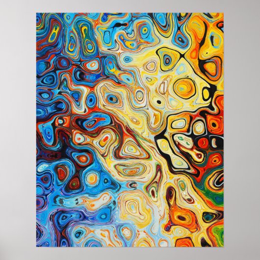 Abstracte kunstgele Oranje Blauwe Zwemelen Poster (Voorkant)