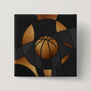 Abstracte kunstkunst Bronze Basketball Vierkante Button 5,1 Cm