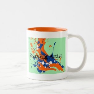 Abstracte kunstmint-groene verf voor artistieke do tweekleurige koffiemok