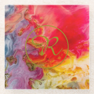 Abstracte kunstmonogram Schatten Goud, Rood & Geel Glazen Onderzetter