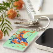 Abstracte kunstmunt groene moderne kunstverfsplash sleutelhanger (Voorkant Rechts)
