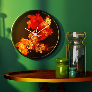 Abstracte kunstronde over dansende vuurvogels grote klok