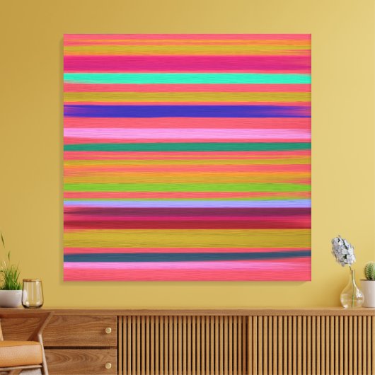 Abstracte kunstroze verfregenboogstrepen canvas afdruk (Insitu (Woonkamer))