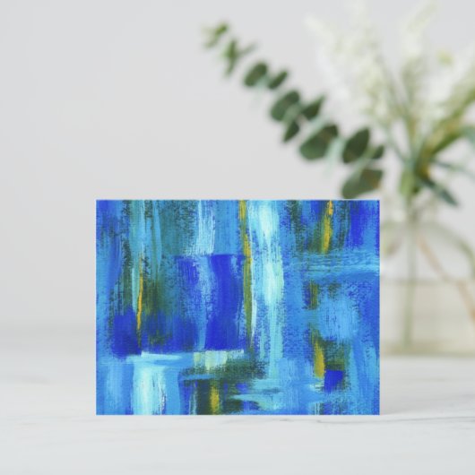 Abstracte kunstschilderende blauwe groene goudpens briefkaart (Staand voorkant)