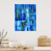 Abstracte kunstschilderende blauwe groene goudpens poster (Keuken)