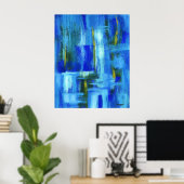 Abstracte kunstschilderende blauwe groene goudpens poster (Thuiskantoor)