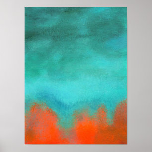 Abstracte kunstschilderij, Rood, Oranje, Aqua, Tea Poster