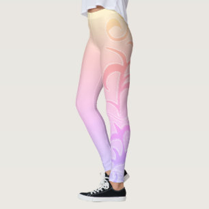 Abstracte kunstschildpad met gele roze handtekenin leggings
