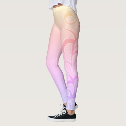 Abstracte kunstschildpad met gele roze handtekenin leggings (Links)