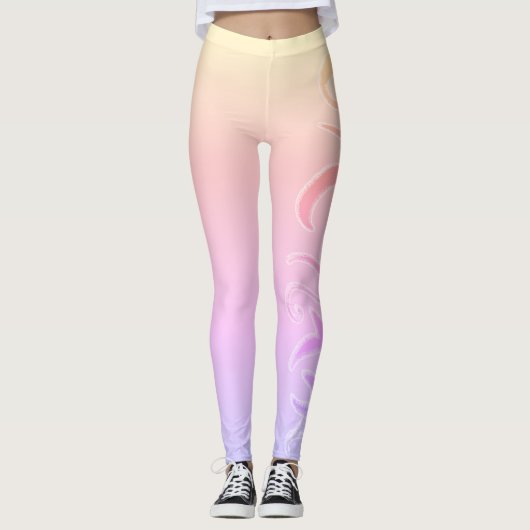 Abstracte kunstschildpad met gele roze handtekenin leggings (Voorkant)