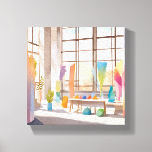 Abstracte Kunststudio   Helder Luchtig Aquarel Canvas Afdruk