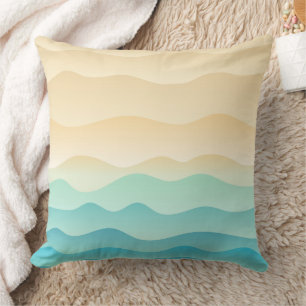 Abstracte Kustgolven Kussen, Turquoise Blauw Geel Kussen