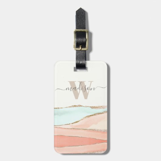 Abstracte kustWaterverf met naam en monogram Bagagelabel (Voorkant verticaal)