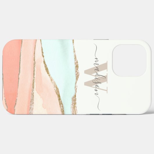 Abstracte kustWaterverf met naam en monogram Case-Mate iPhone Case (Achterkant (horizontaal))