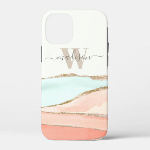 Abstracte kustWaterverf met naam en monogram iPhone 12 Mini Hoesje