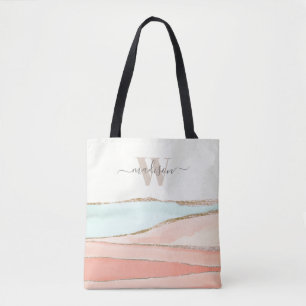 Abstracte kustWaterverf met naam en monogram Draagtas