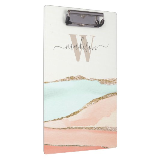 Abstracte kustWaterverf met naam en monogram Klembord (Rechts)