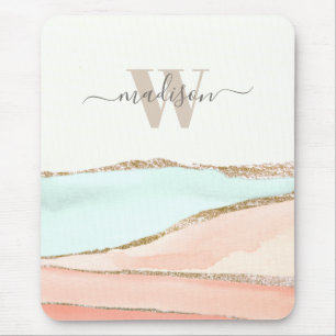 Abstracte kustWaterverf met naam en monogram Muismat