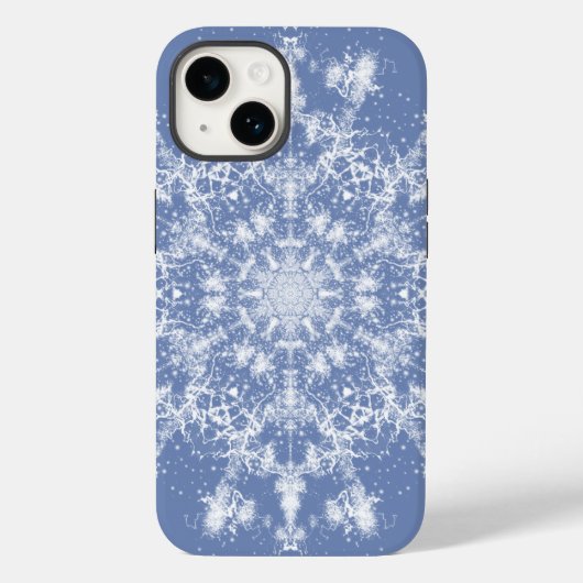Abstracte Lacy Fractal Snowflake op blauwe achterg Case-Mate iPhone Case (Achterkant)